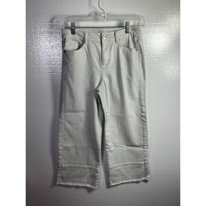 J Jill Pants Full Leg Cropped High Rise Jean Cream/Blue Stripe Size 4 P Raw Hem
